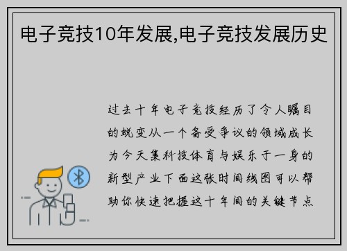 电子竞技10年发展,电子竞技发展历史